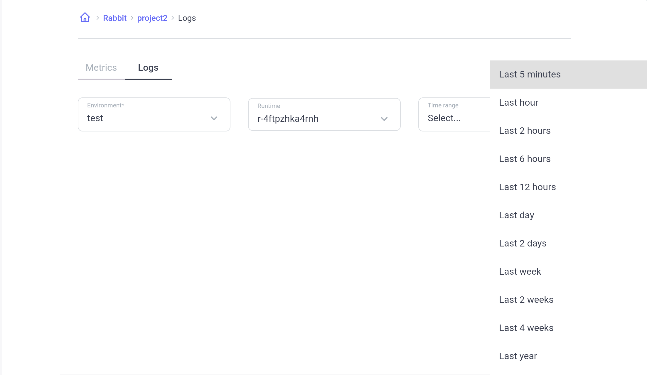 Select Environment for logs